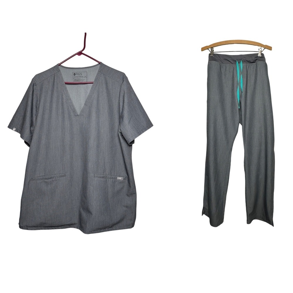 Figs Technical Collection Scrub Set XXL V-Neck Top XXL Tall Pants Heather Gray